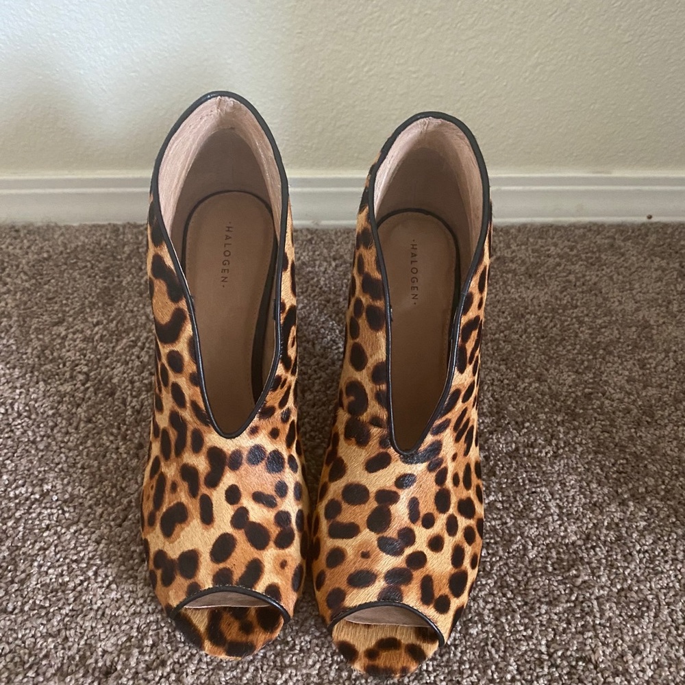 Leopard open toe bootie